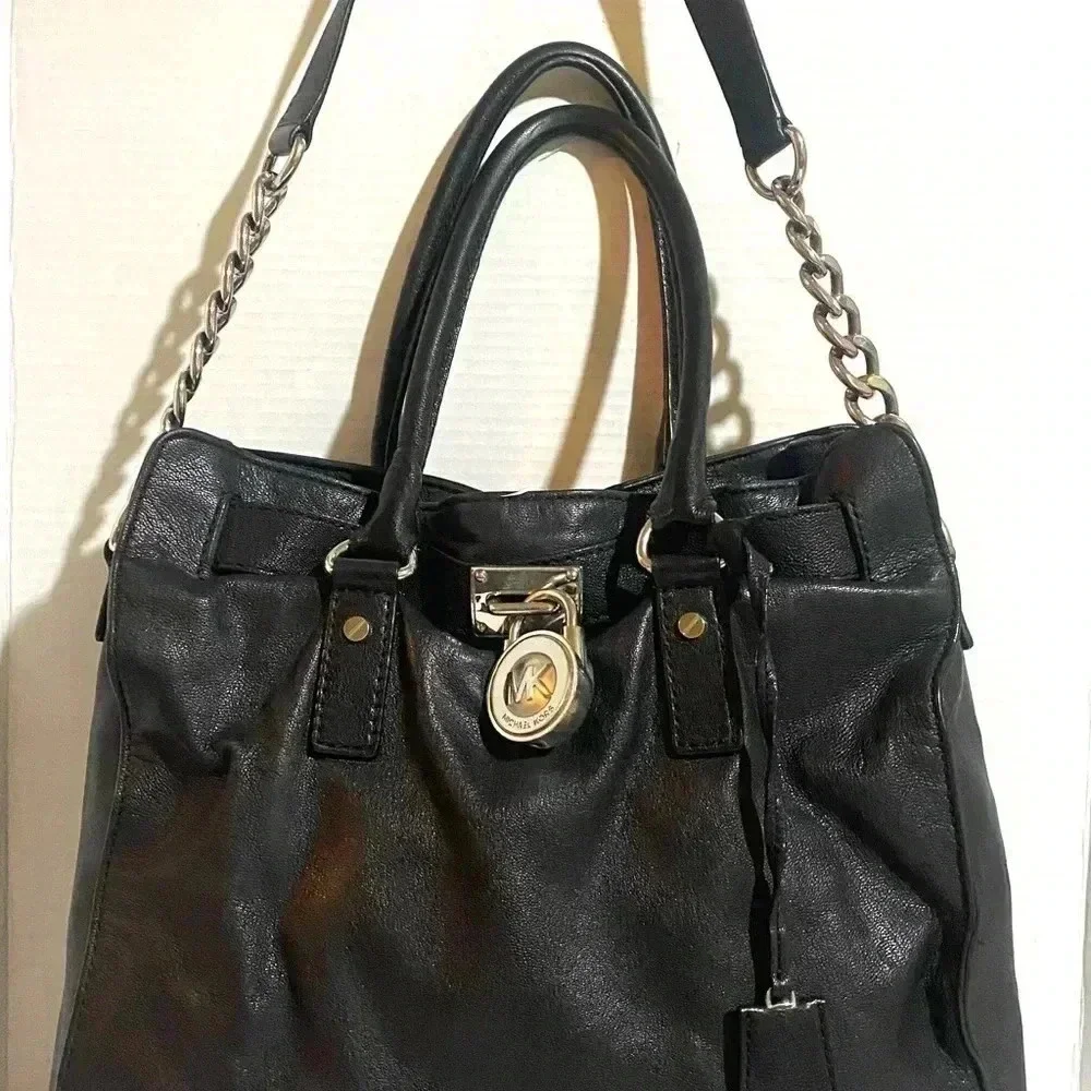 Michael kors black leather satchel handbag